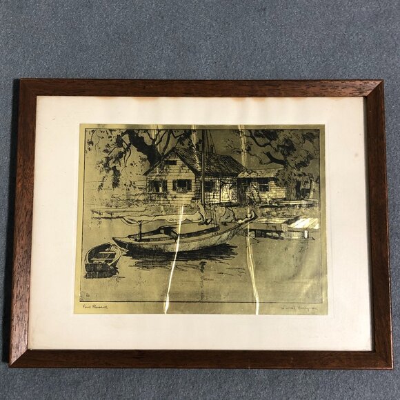 Framed Lionel Barrymore Gold Foil Etchings Point Pleasant - Picture 1 of 8